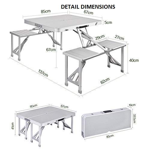 Outdoor Heavy-Duty Aluminum Portable Folding Picnic Table with Chairs and Free Multicolor Umbrella