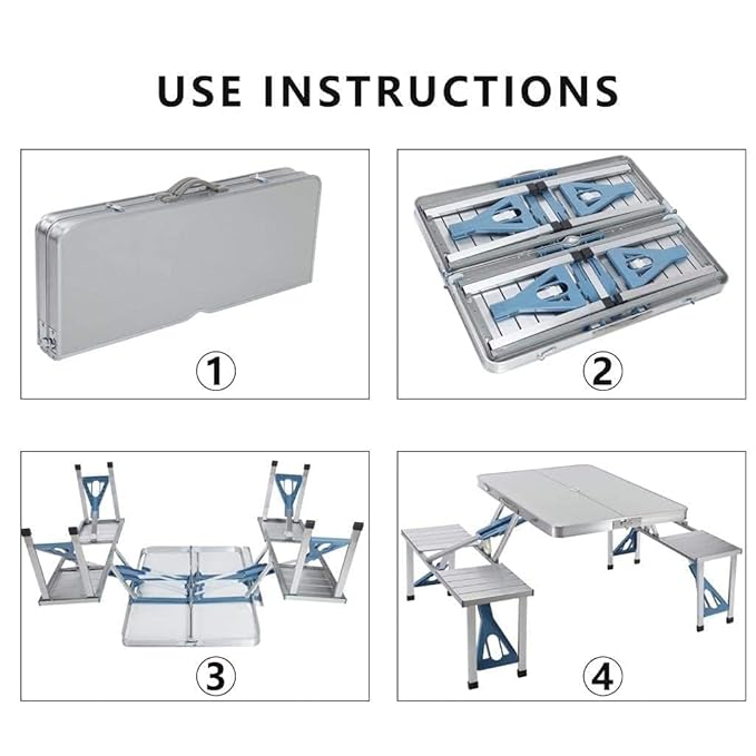 Outdoor Heavy-Duty Aluminum Portable Folding Picnic Table with Chairs and Free Multicolor Umbrella